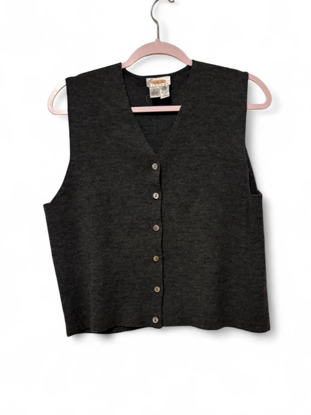 Vintage Talbots charcoal grey 100% wool vest with button-up front, size M